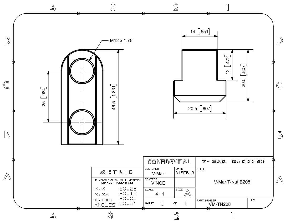 V-Mar B208 T-nut specs